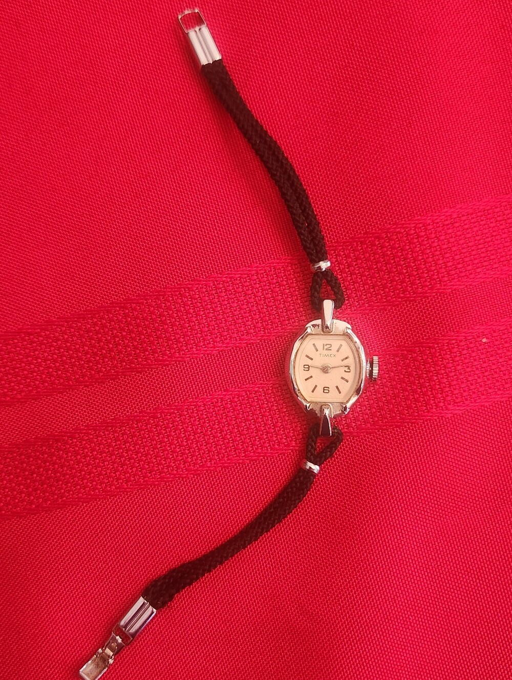 Vintage Timrx Ladies Silver-Tone Watch With Black Cord Band